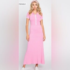 Bubblegum pink collared maxi dress Small Maternity Bump Friendly